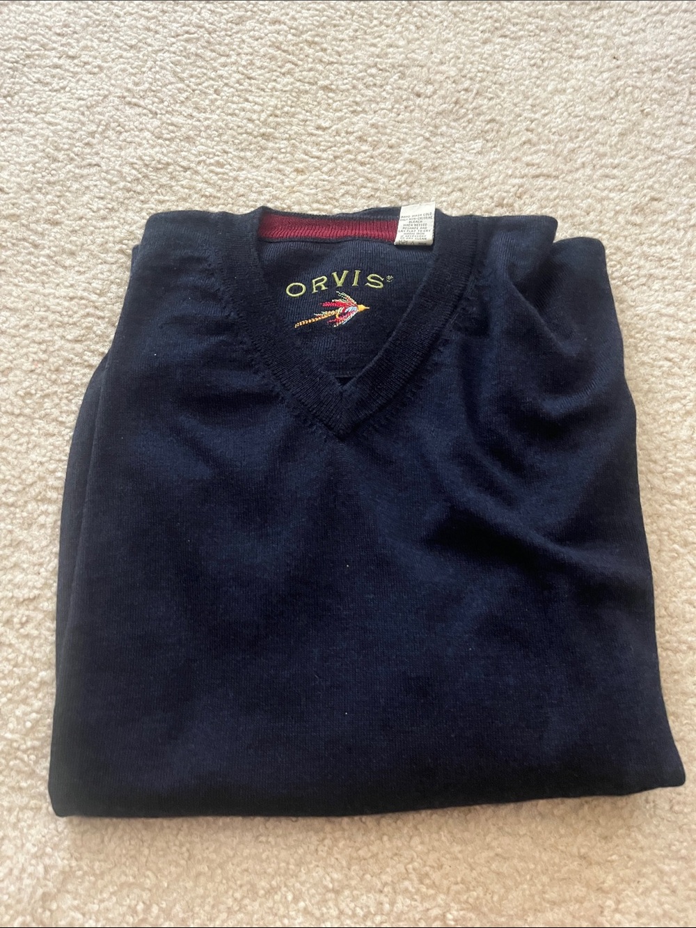 Orvis Men's Dark Navy V-Neck Sweater with Embroidered Logo